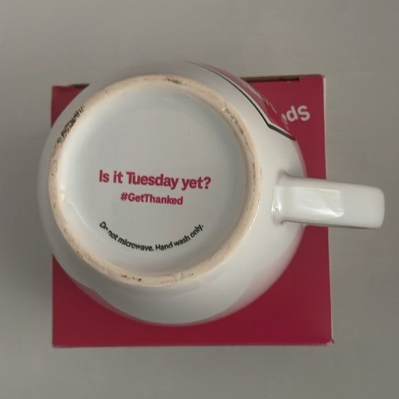 T-MOBILE Tuesdays coffee mug. White with pink heart. - Picture 2 of 6